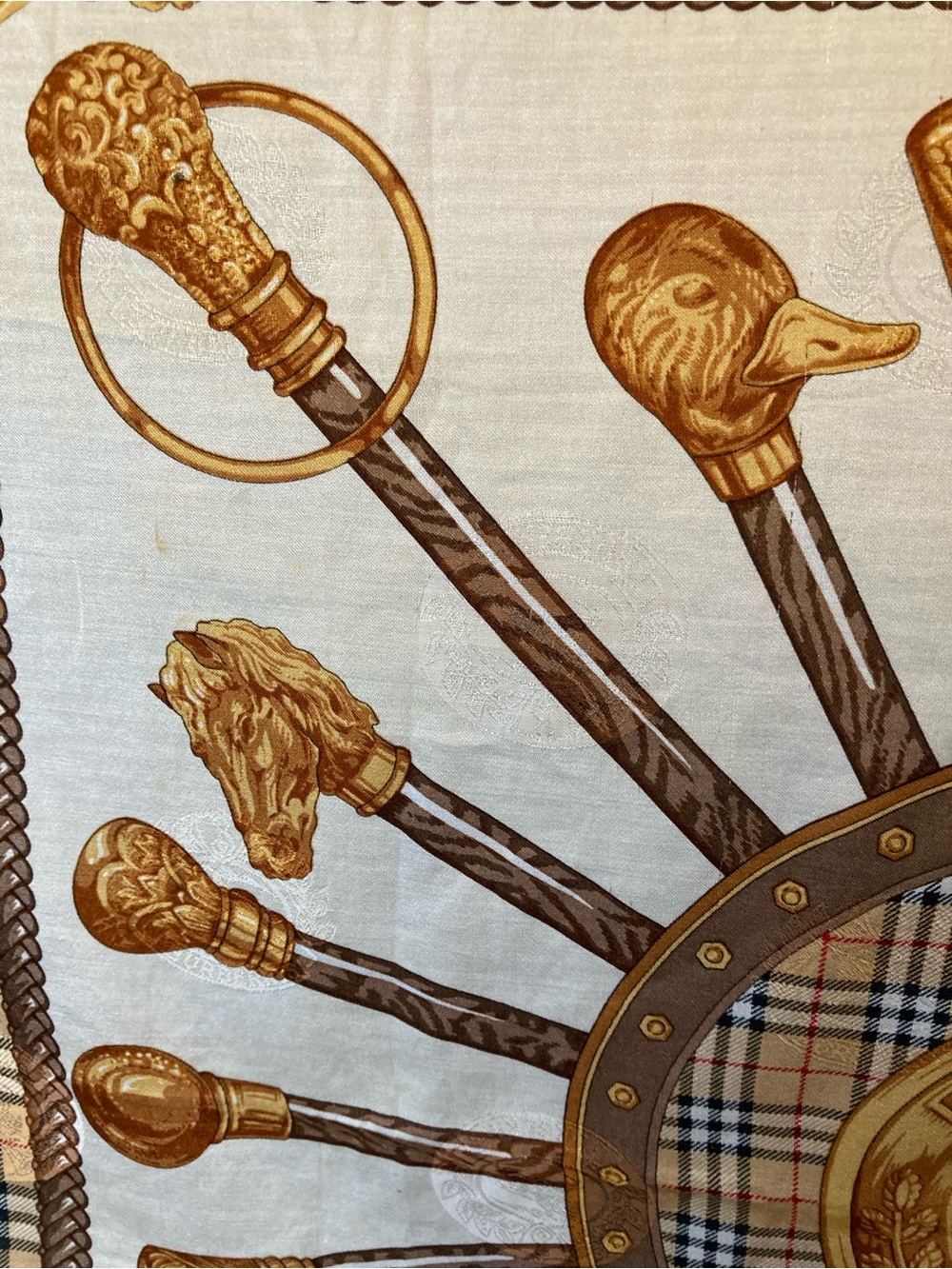 Burberry Plaid Crest Tapestry in Beige, Brown, Gold - Picture 4 of 9